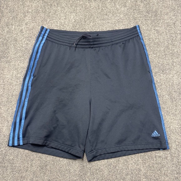 Adidas Shorts Men's Large Activewear 3 Striped Soccer Mesh Embroidered Blue - Picture 1 of 10